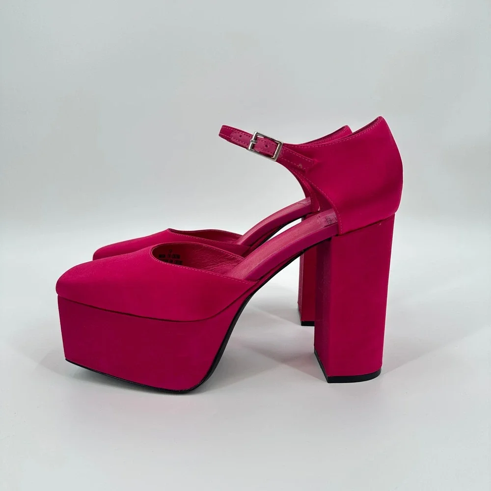 Jeffrey Campbell Over N Out Fuchsia Pink Satin Platform Mary Jane Heels Size 9